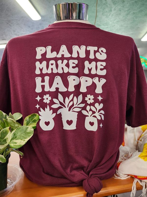 PLANT-TEE &quot;PLANTS HAPPY&quot; - XL MAROON UPCYCLED