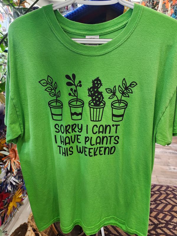 PLANT-TEE &quot;PLANTS THIS WEEKEND&quot; - LARGE GREEN UPCYCLED