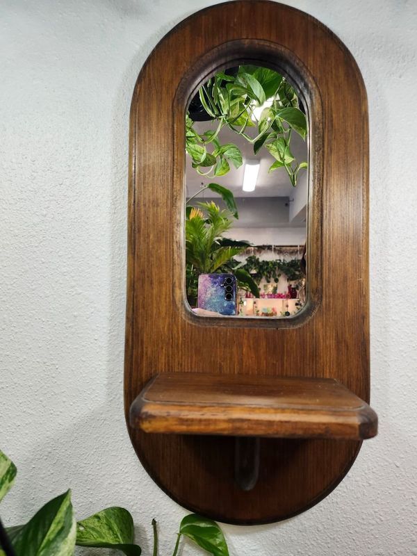 WOOD MIRROR W/SHELF