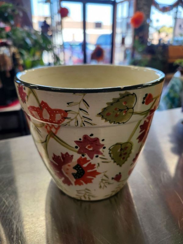 CERAMIC POT W/DRAIN 6&quot; - BOHO FLORAL