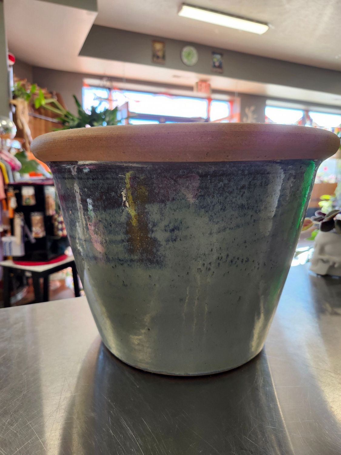 CERAMIC POT 14&quot; -BLUE GLAZE