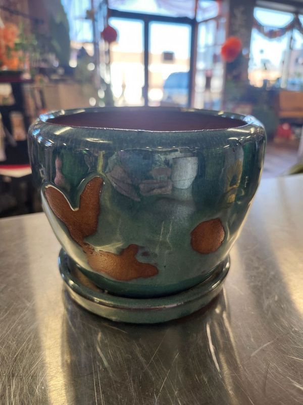 CERAMIC POT 5&quot; W DRAIN - BLUE AGED