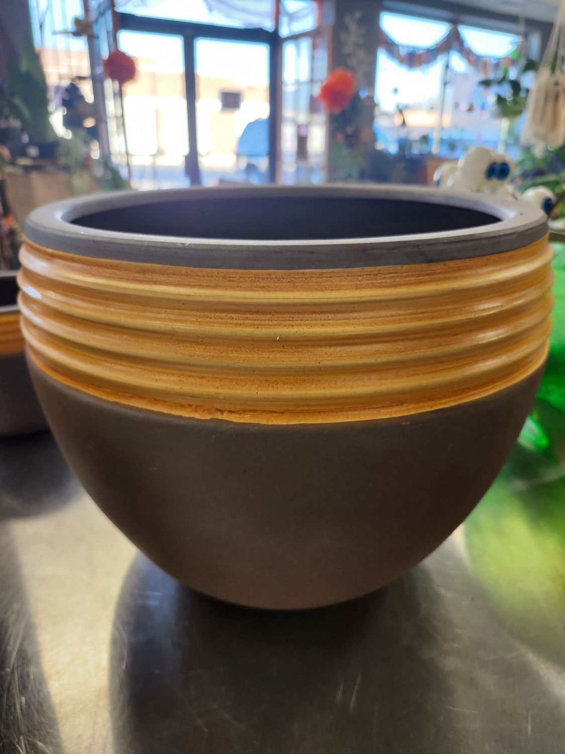 CERAMIC POT 12&quot; - GOLD/GREY