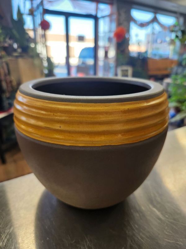 CERAMIC POT 7&quot; - GOLD/GREY