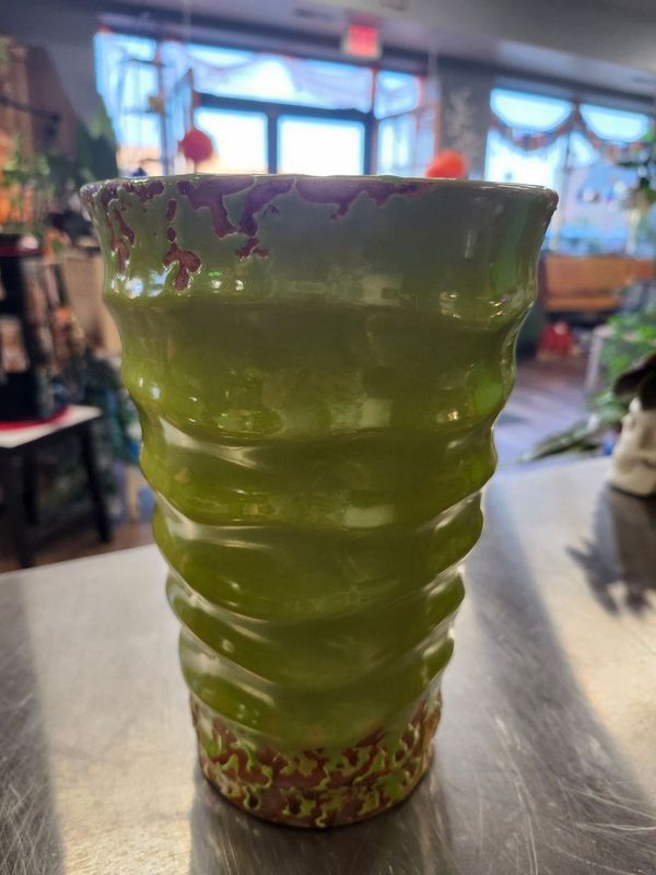 CERAMIC VASE W/DRAIN - GREEN GLAZE