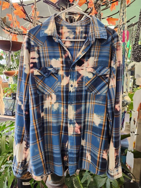 BLEACH-DYED FLANEL - XL &quot;BLUES&quot;