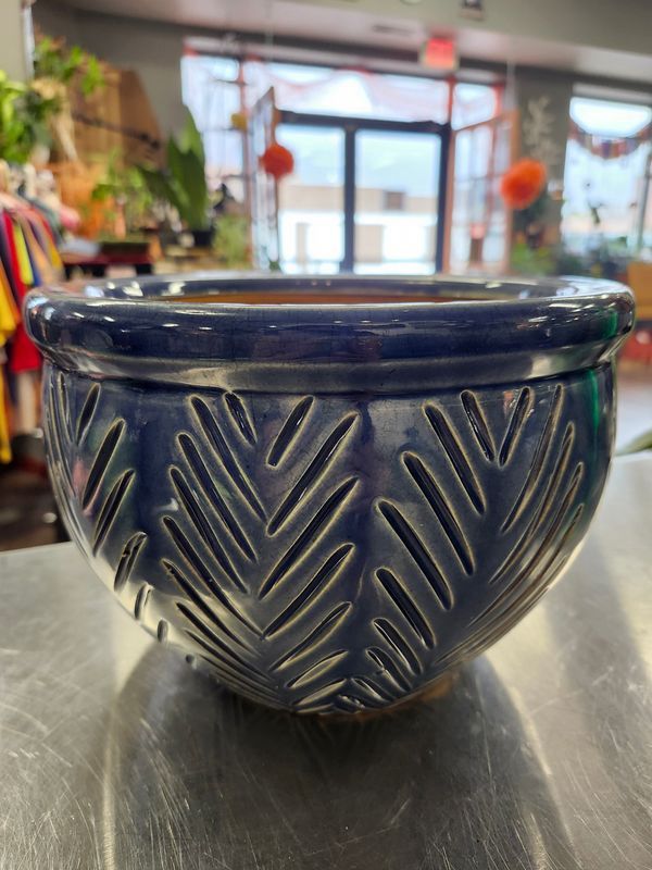 CERAMIC POT W/DRAIN - BLUE WISP