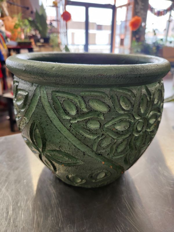 CERAMIC POT W/DRAIN 9&quot; - TEAL FILLIGREE