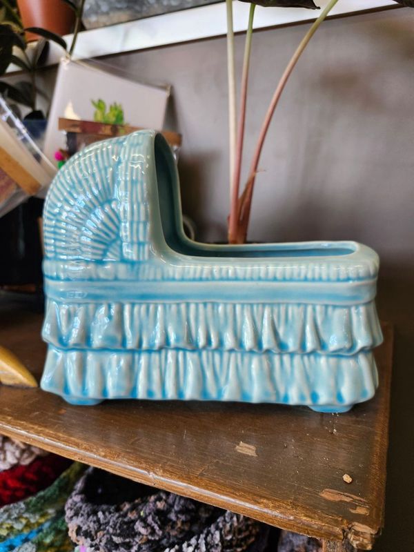 VINTAGE CERAMIC BASSINET - BABY BLUE