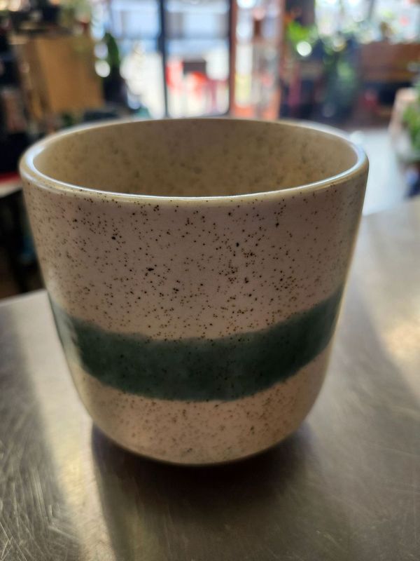 CERAMIC POT 4.5&quot; - SPECKLED W/STRIPE