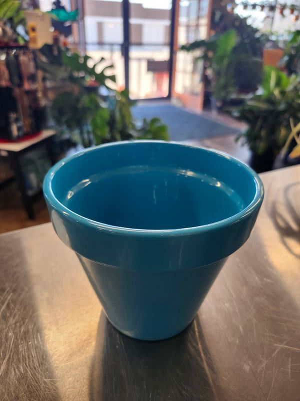 CERAMIC POT 5.5&quot; - TEAL W/STAMP