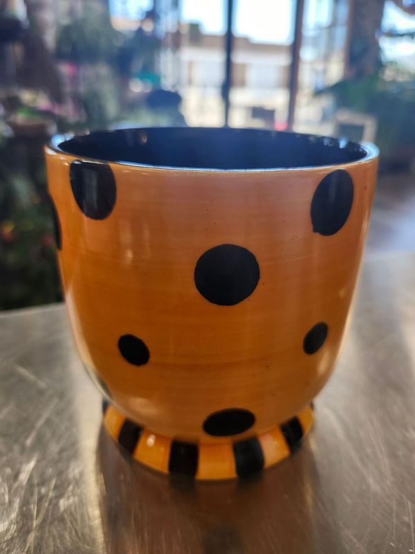 CERAMIC POT 5&quot; - ORANGE DOTS