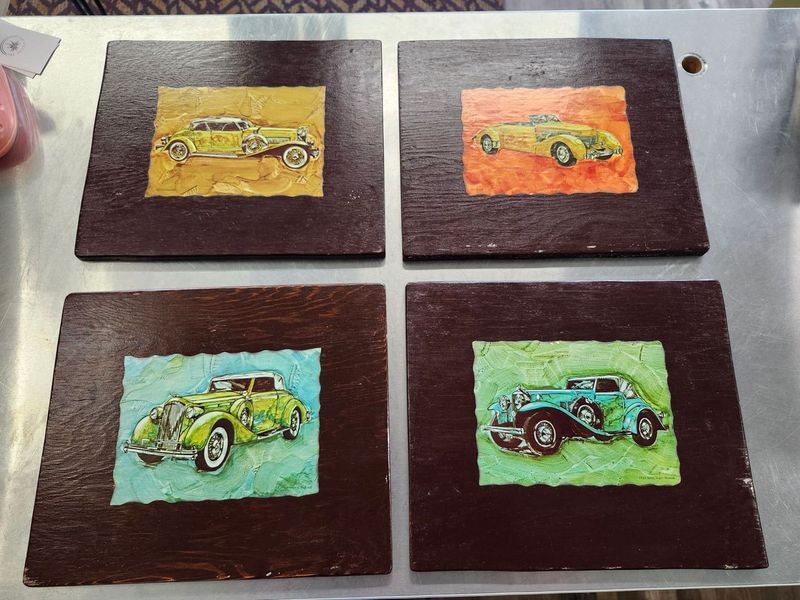 OLD CAR PICTURE 10X12&quot; - WOODEN