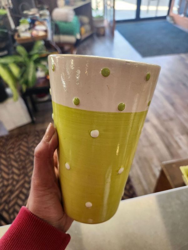 CERAMIC POT 4 IN - GREEN POLKA