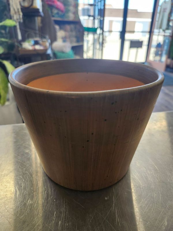 CERAMIC POT 7&quot; - FAUX WOOD