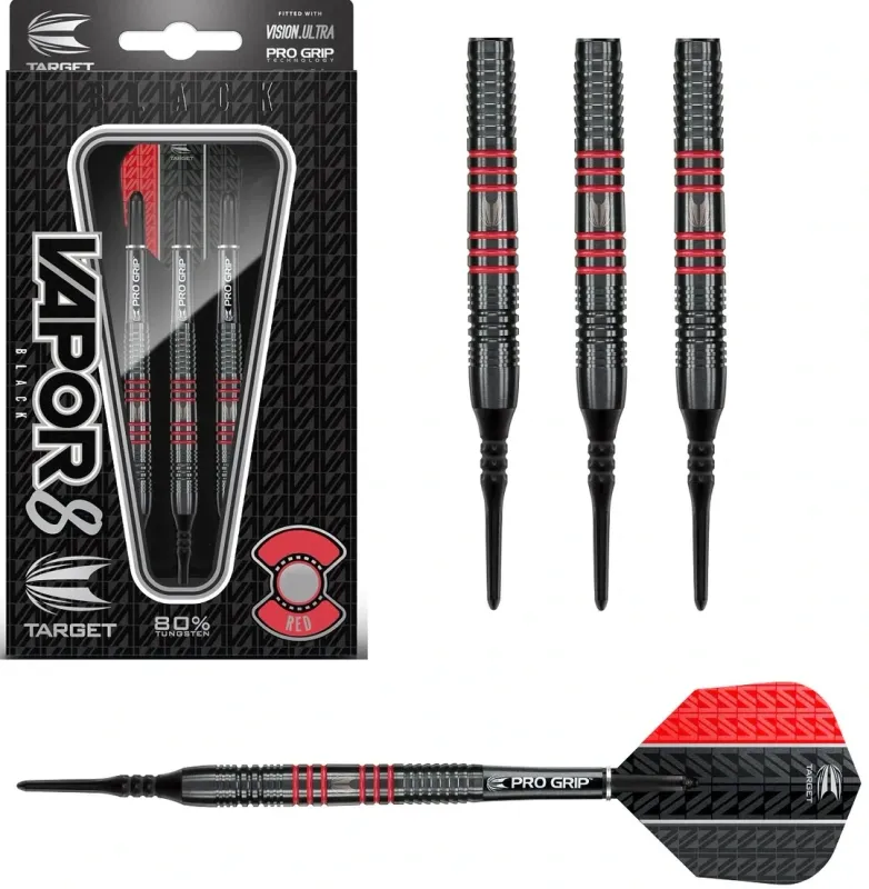 VAPOR 8 BLACK WITH RED RINGS SOFT TIP DARTS BY TARGET - VAPOR8
