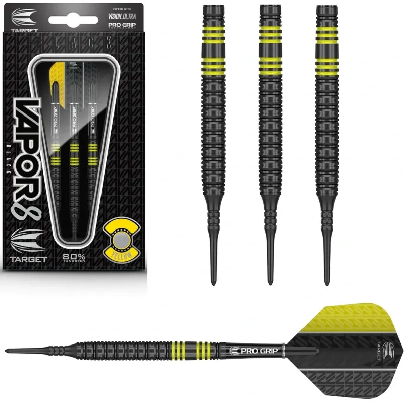 VAPOR 8 BLACK WITH YELLOW RINGS SOFT TIP DARTS BY TARGET - VAPOR8
