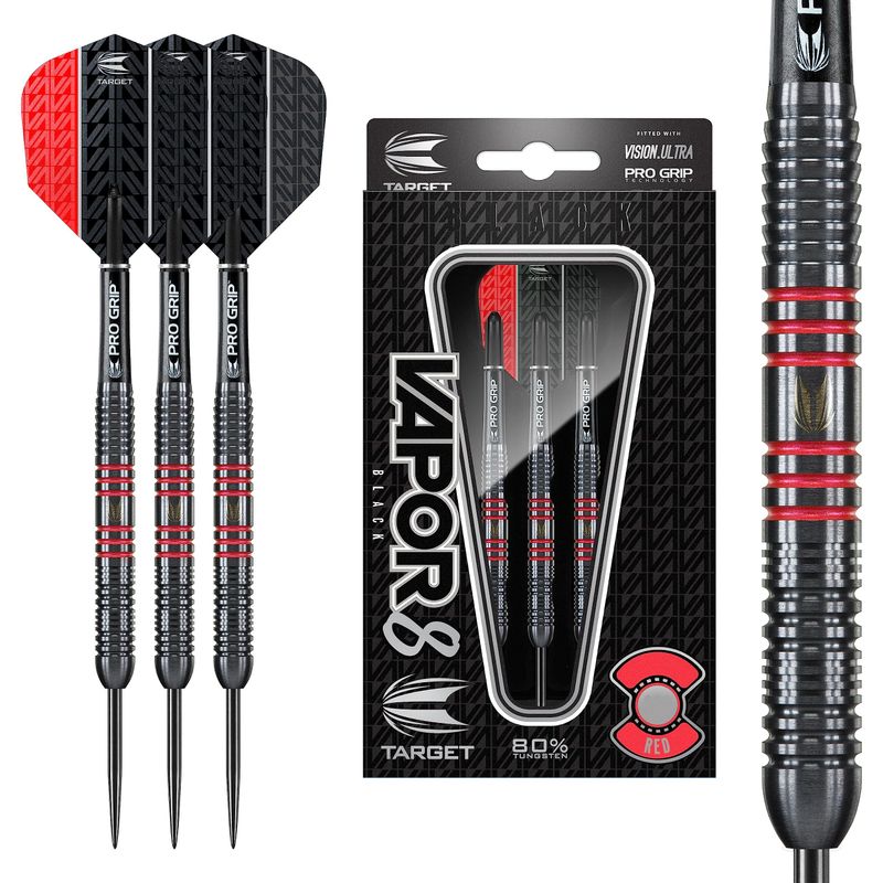 VAPOR 8 BLACK WITH RED RINGS STEEL TIP DARTS BY TARGET - VAPOR8