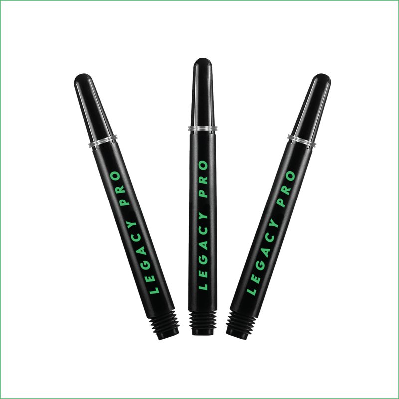 LEGACY PRO Short Dart Shafts - Black/Green 
1 SET (3 Dart Shafts in Total)