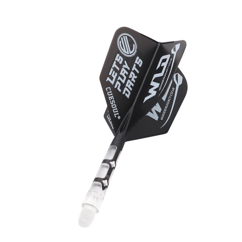 WLD ROST T19 INTEGRATED DART SHAFT AND FLIGHTS - BIG WING - CLEAR WITH BLACK FLIGHT