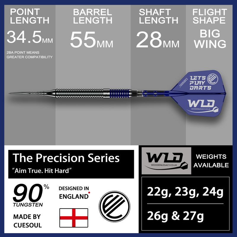 WLD BLUE PRECISION SERIES DARTS 90% TUNGSTEN (Steel 2BA Point 34.5mm)
