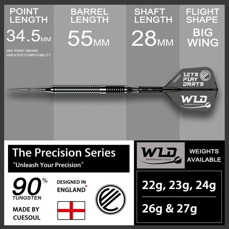 WLD BLACK PRECISION SERIES DARTS 90% TUNGSTEN (Steel 2BA Point 34.5mm)