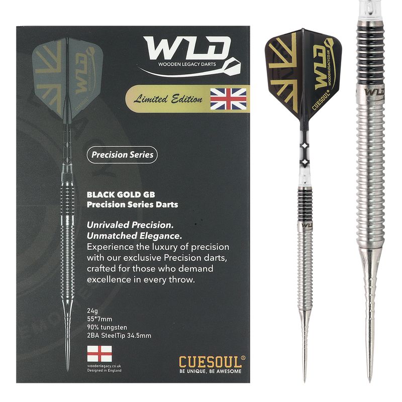 Limited Edition GOLD GB Black PRECISION SERIES DARTS 90% TUNGSTEN (Steel 2BA Point 34.5mm)