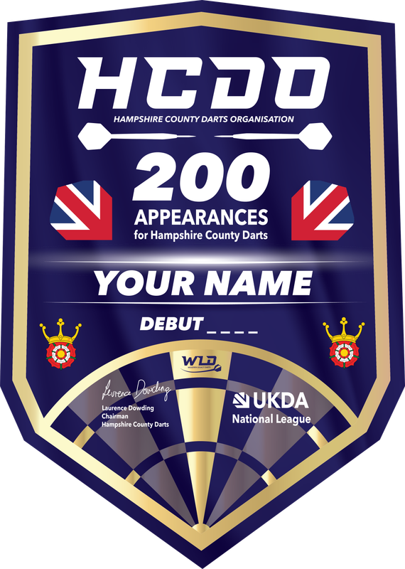 Hampshire County Darts Player Appearance Award Plaque (GOLD)
