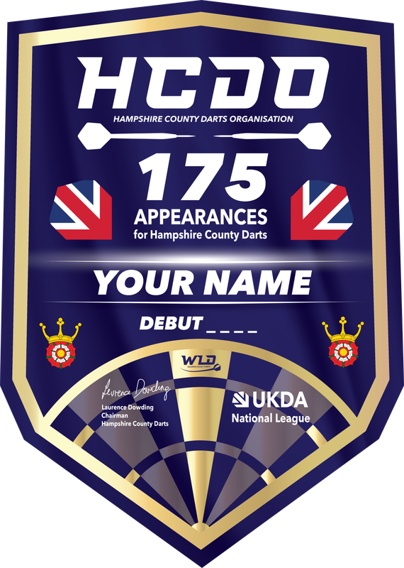 Hampshire County Darts Player Appearance Award Plaque (GOLD)