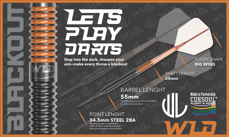 WLD 🟠 BLACKOUT SERIES 90% TUNGSTEN DARTS, "NOIR ORANGE"