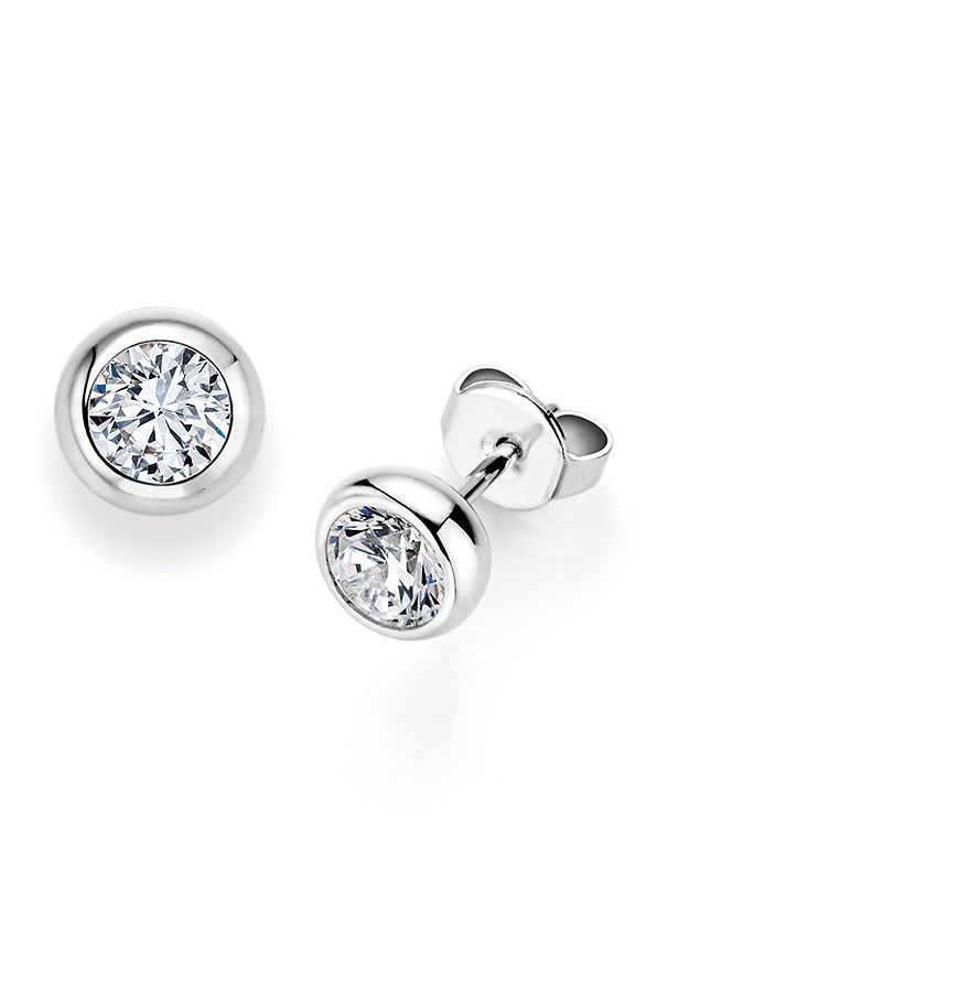 Solitaire Ohrstecker mit Brillant in runder Zarge aus 750/- Weißgold