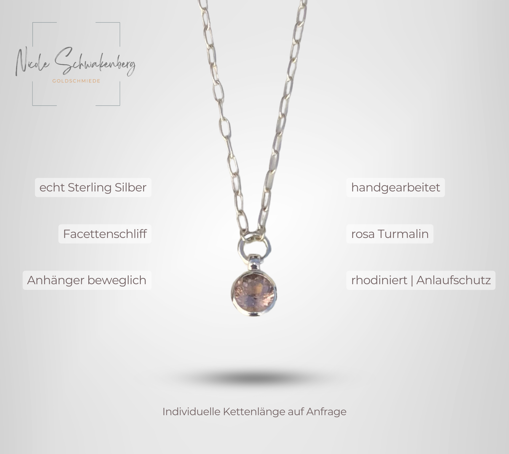 Halskette 925/- Silber mit rosa Turmalin Anhänger