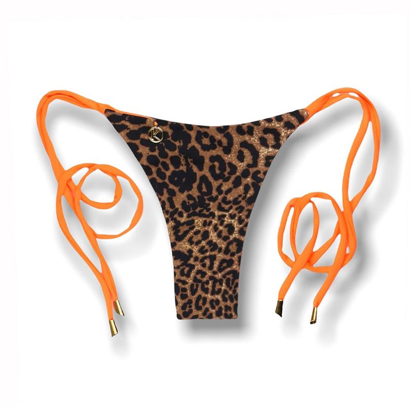 Cora Animal Print Thong | Reversible Neon Orange | Thin Bow