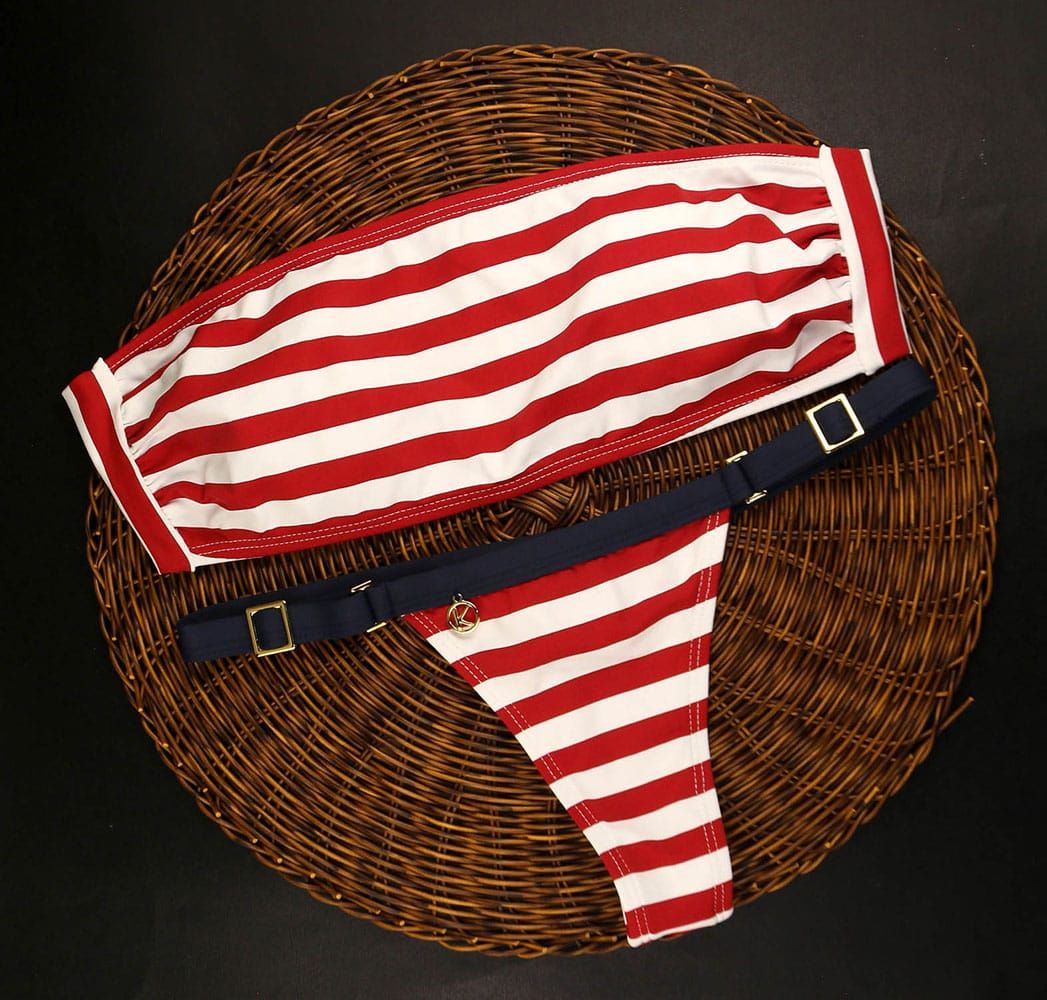 Navy Red and Navy Blue Bikini Set | Top Bandeau + Fany Thong
