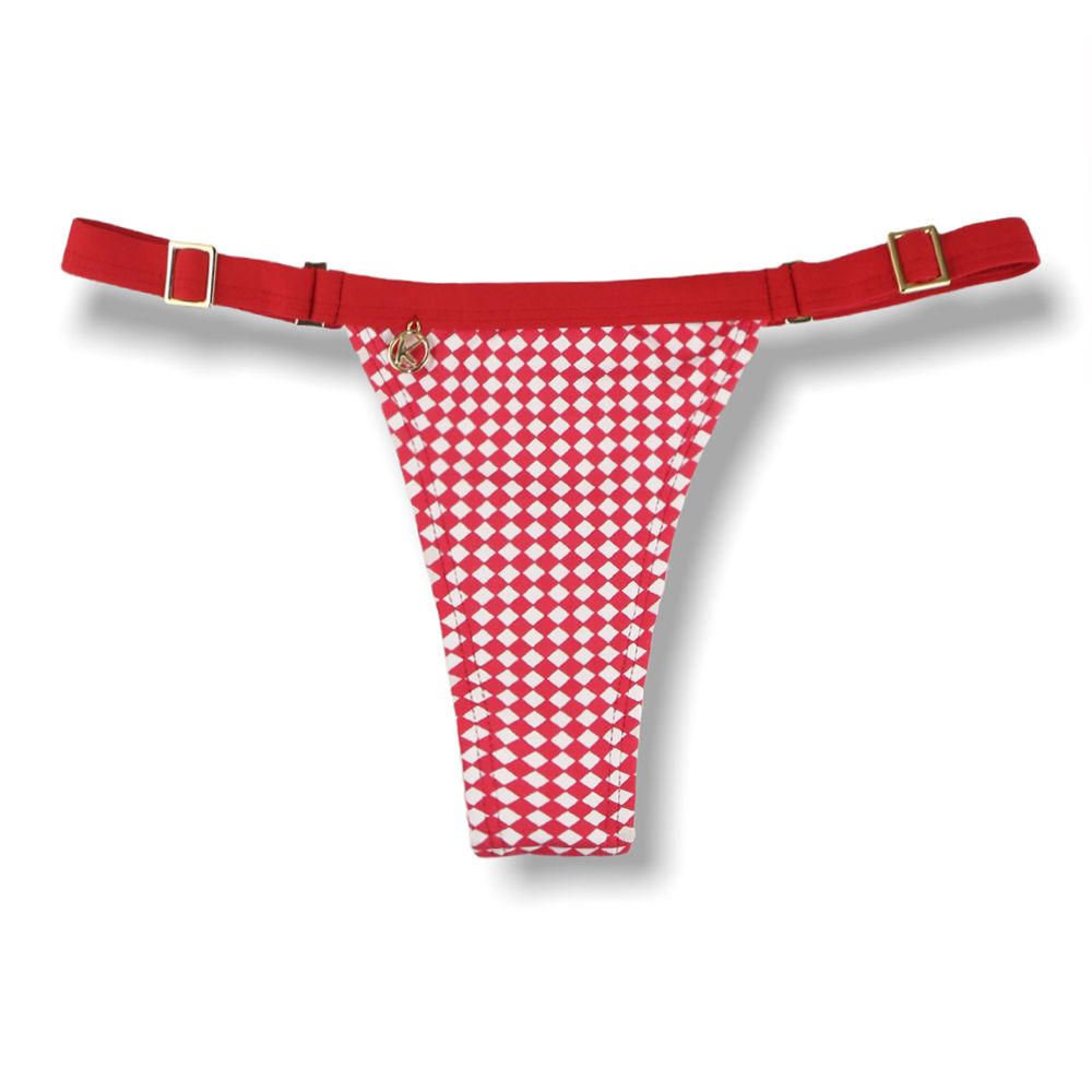 Tanga Fany Vichy Vermelho | Biquíni Estampado | Tanga Fio Dental | Marquinha de Fita | Regulável