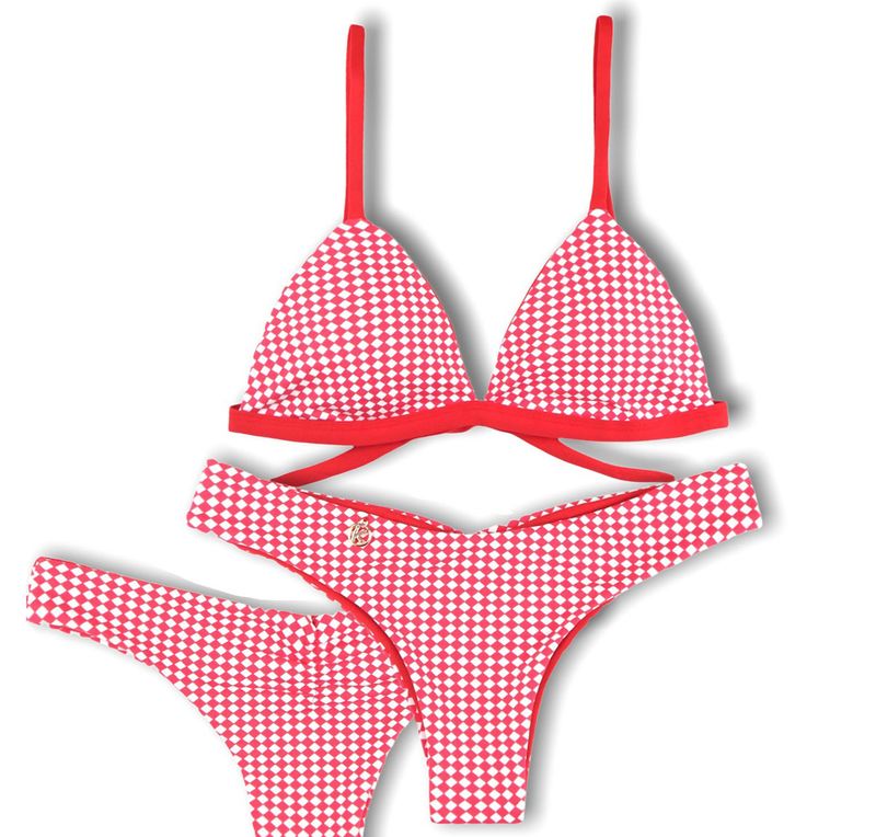 Conjunto de Bikini Rojo Vichy | Top Jade + Tanga Isa