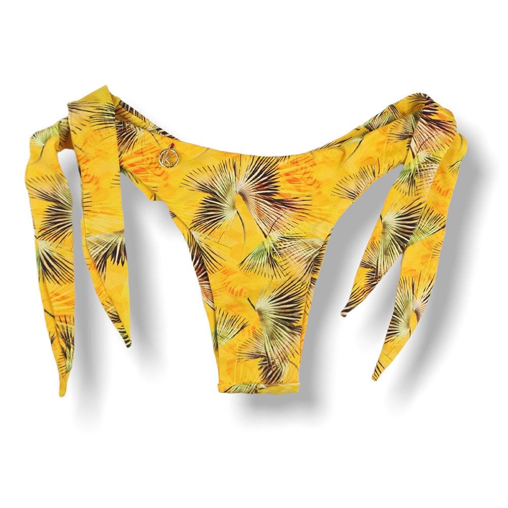 Mora Tropical Yellow Thong | Printed Bikini | Double Wire | Wide Side Lashing | Red Carmine Details