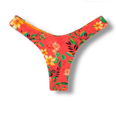 Eva Floral Coral Thong | Reversible Neon Orange |  Hang Glider Style