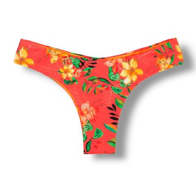 Isa Floral Coral Thong | Red Carmine Double Sided | Printed Bikini | Semi-wire thong | Ripple | Reversible