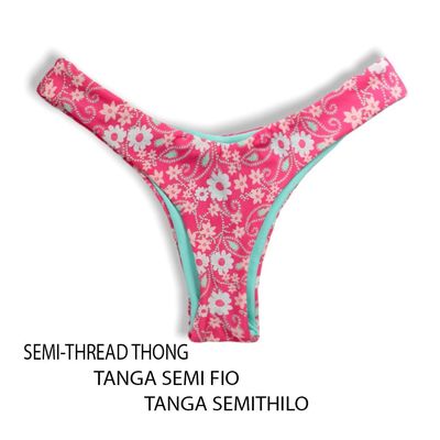 Eva Pink Floral Thong | Semi-Thread Thong | Reversible in Green Mint | Hang Glider Style