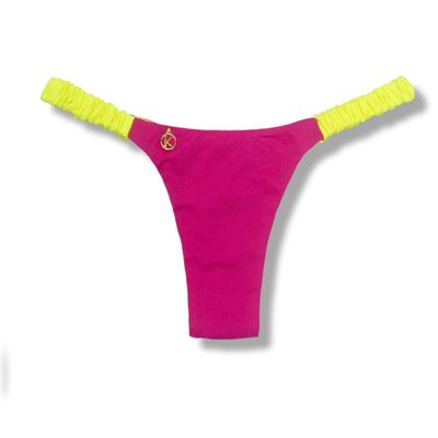 Flora Pink Twist Thong with Neon yellow | Ruched Ribbon | Micro Thong