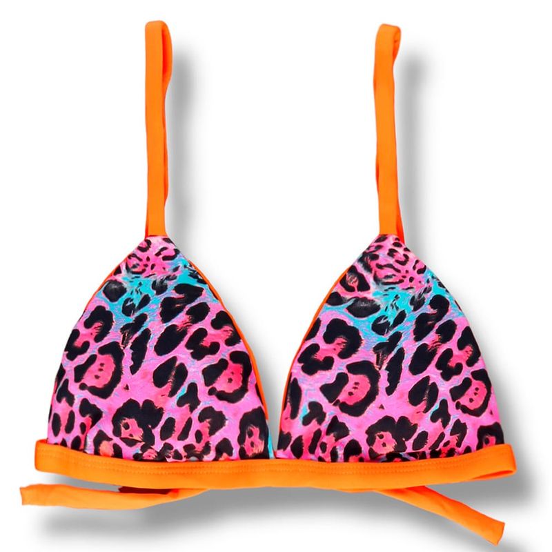 Fixed Triangle Bikini Top | Adjustable Straps | Brazilian Bikini | Mixed Leopard Print | Jade Top KiniBi