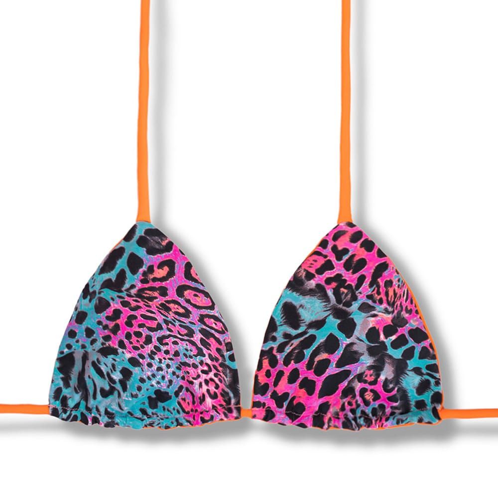 Lua Animal Print Mixed Top | Reversible Neon Orange | Triangle with Padding