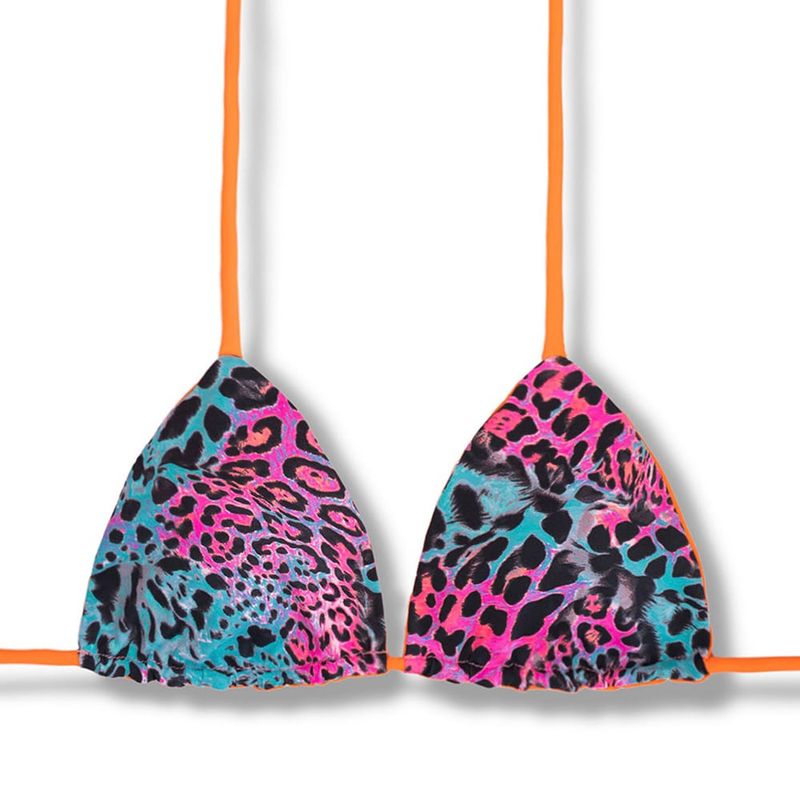 Top Lua Animal Print Mescla | Reversível Laranja neon | Triângulo com Bojo
