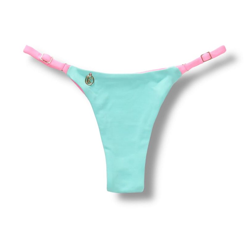 Tanga Mia Verde Menta com Rosa Iogurte | Tira Fina Regulável