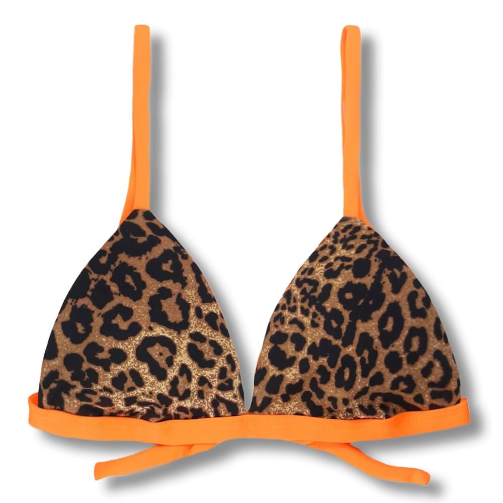 Fixed Triangle Bikini Top | Adjustable Straps | Brazilian Bikini | Leopard Print | Jade Top KiniBi