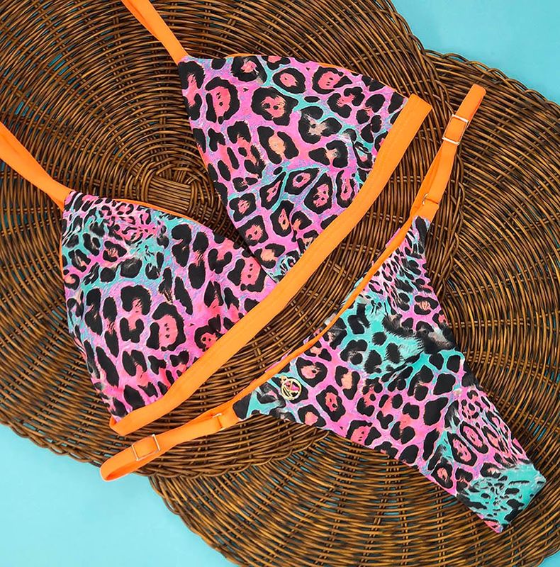 Bikini Set | Fixed Triangle Top, Adjustable Bottom | Brazilian Bikini | Mixed Leopard Print | Jade &amp; Mia KiniBi