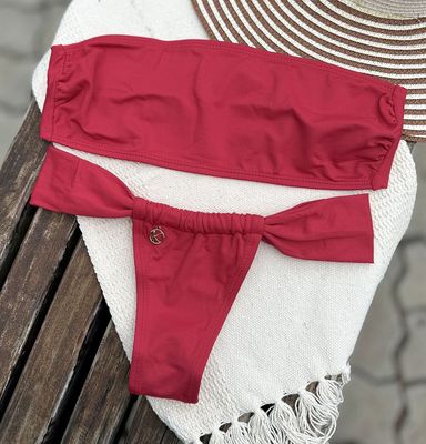 Carmine Red Bikini Set | Top Belt + Gali Thong