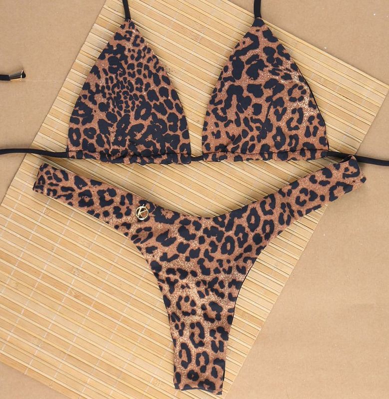 Bikini Set | Reversible Triangle Top and V-Cut Bottom | Brazilian Bikini | Leopard Print | Lua &amp; Eva KiniBi