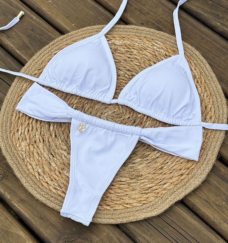 Bikini Set | Triangle Top, Slide Bikini Bottom | Brazilian Bikini | White Print | Mara &amp; Gali KiniBi